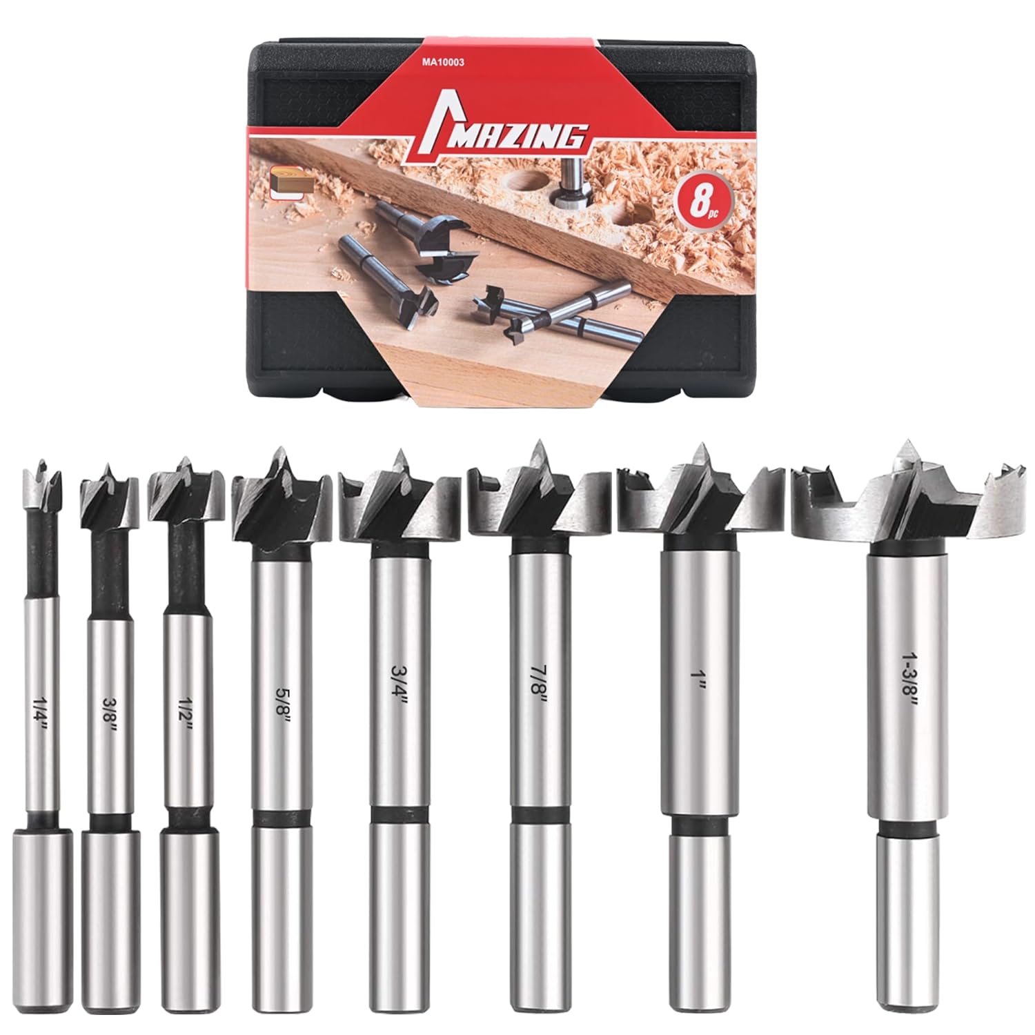 MAZING 16PCS Forstner Drill Bit Set for Woodworking, Auger Opener Round Shank Drilling Cutting Tool, Alloy Steel Ideal for Hard & Soft Wood, Plastic, Plywood