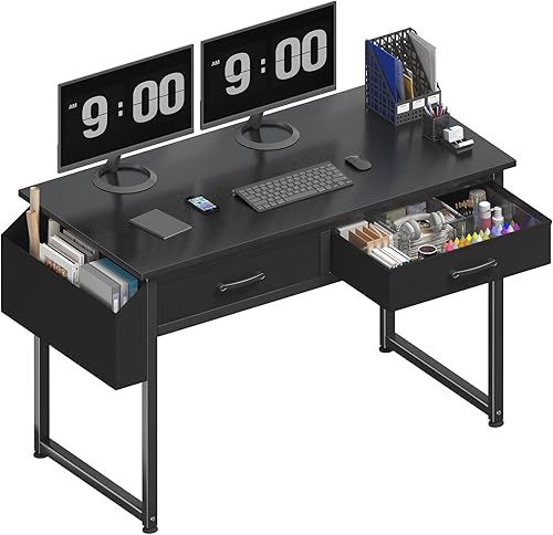 DLisiting - Escritorio para computadora con cajones de tela para oficina en casa, dormitorio, escritorio pequeño de 40 pulgadas para juegos con 2