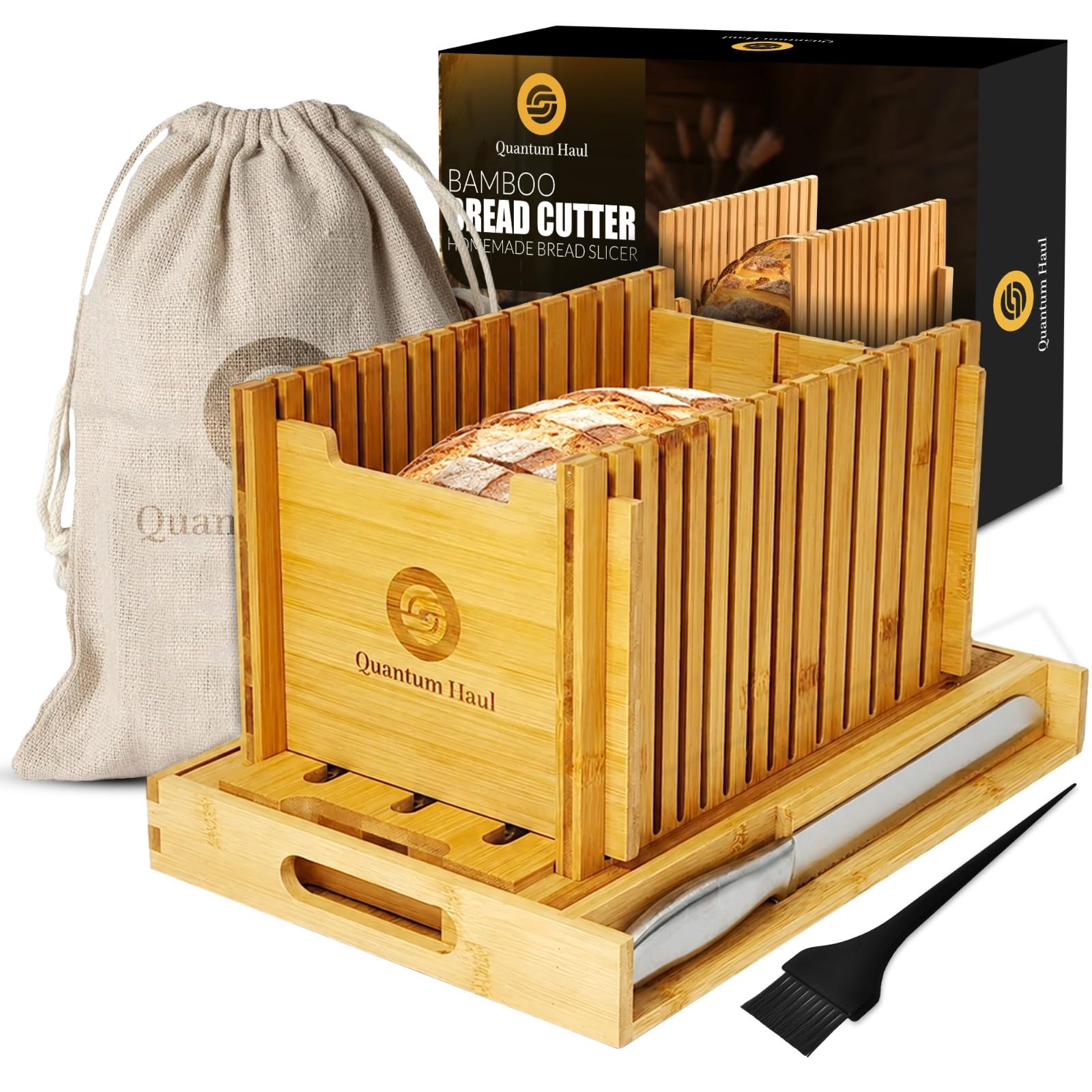 Quantum Haul Bamboo Bread Slicer with Stainless Steel Knife