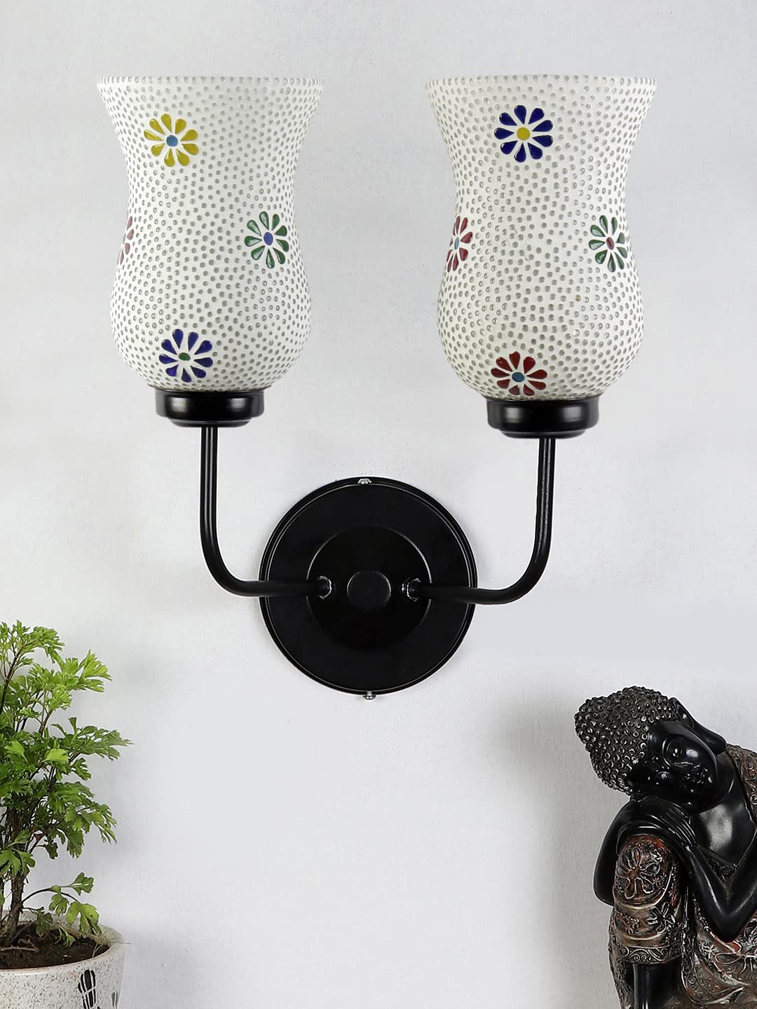 Devansh Dual Iron Wall Lamp, Wall Decor, Wall Hanging Wood Light lamp,Vintage Wall Lamps, Industrial Wall Lights Decorative Home, Living Room, Indoor Outdoor Lighting- Mosaic Glass (Multicolor)-G
