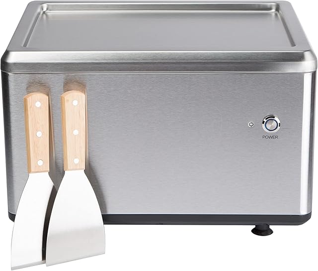 Ultratec roll ice cream machine, prepares delicious ice cream for ice cream rolls in just 3 minutes, operation via one button, various types of changes possible, incl. 2 metal spatulas