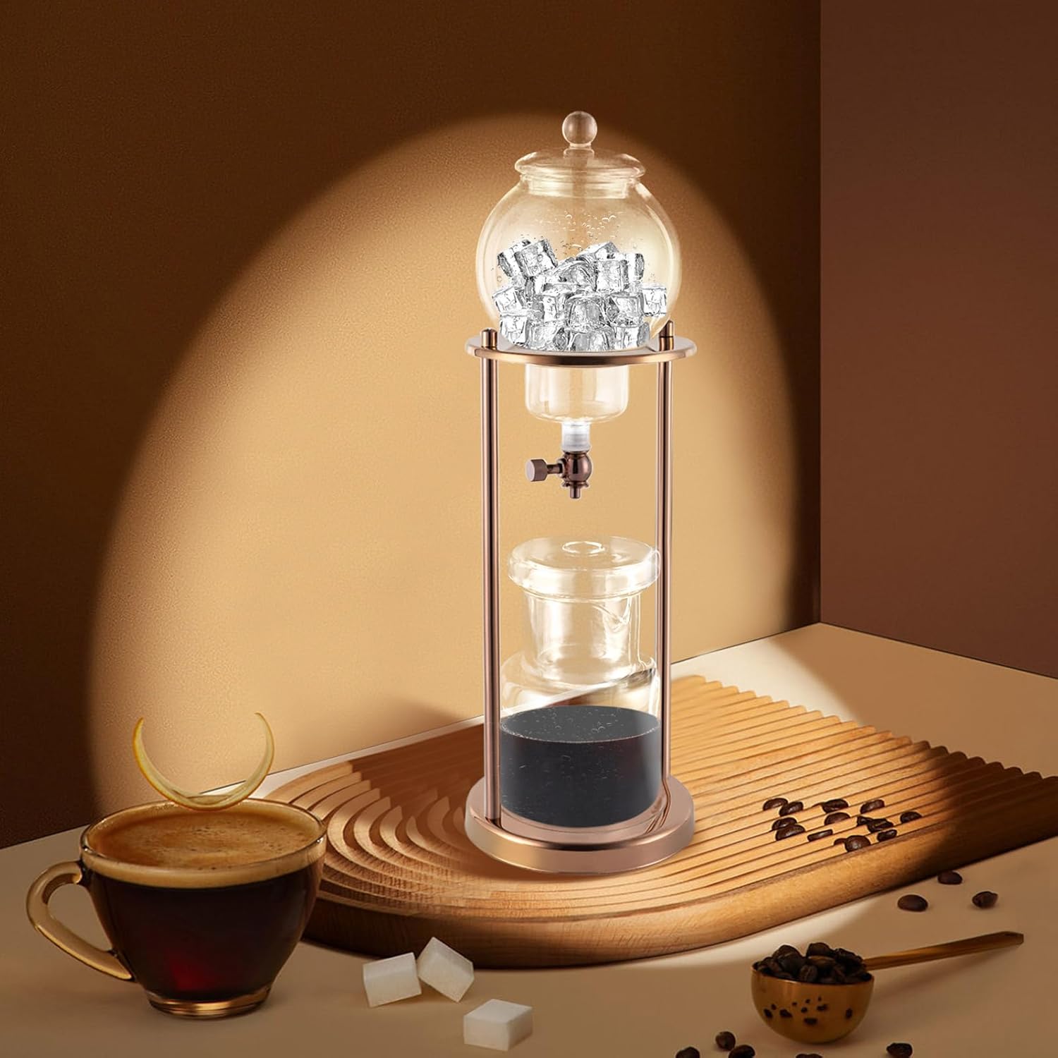 Luxurious Home & Café Rose Gold Ice Coffee Maker - Cold Brew Dripper for Coffee Lovers - Perfect Home, Café & Restaurant Use - Sleek 600ML Coffee Extracting Tool