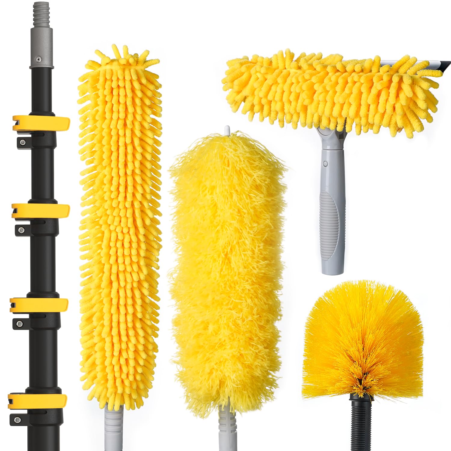 UTOOL Window Cleaning Kit with Extension Pole Telescopic 24 ft, Telescoping Pole Extendable from 6.5 to 26 ft with Window Squeegee or Feather Duster or Ceiling Fan Cleaner Duster or Cobweb Duster