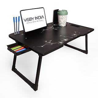 Foldable Wooden Mini Laptop Table for Bed, Study Table with Drawer, Tablet/Mobile Holder for Kids & Adults (Flower Cotted) - Amazon product rated Grade A