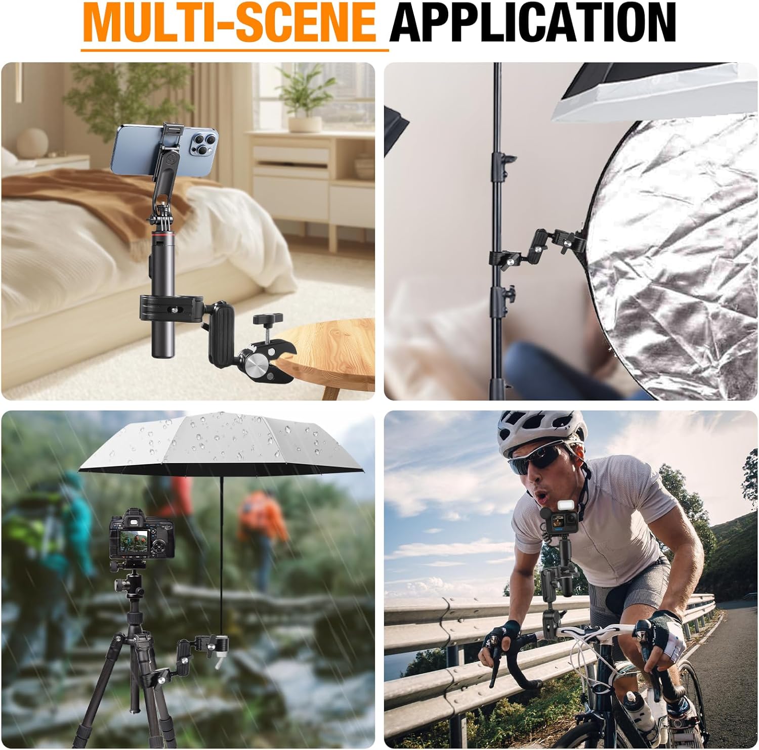 Super Clamp Double Camera Mount with 1/4 Inch Screw Adapter Clip Bracket Magic Arm Dual Ball Head for Motorcycle Chair Pole Tripod Light Stand Photo Boom Stand Cross Bars