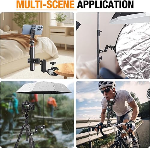 Miniatura 6 de Super Clamp - Soporte de cámara doble con adaptador de tornillo de 14 pulgadas, soporte de clip, brazo mágico, cabeza de bola doble para silla de