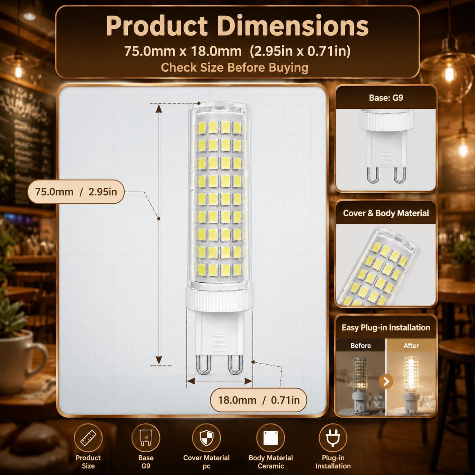Bombillas LED G9 Mini Cerámica 15W, Luz Fría 6000K, Equivalente a 120W Halógena, 1000LM, No Regulable, Para Pequeñas Colgantes Cocina(10 Pack)