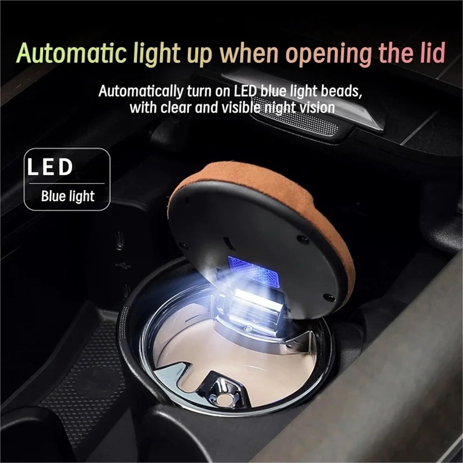 Car Mounted Suede Ashtray With Smoke And Dust Isolation LED Blue Light Multifunctional Interior Modification Accessories(Coffee Brown)