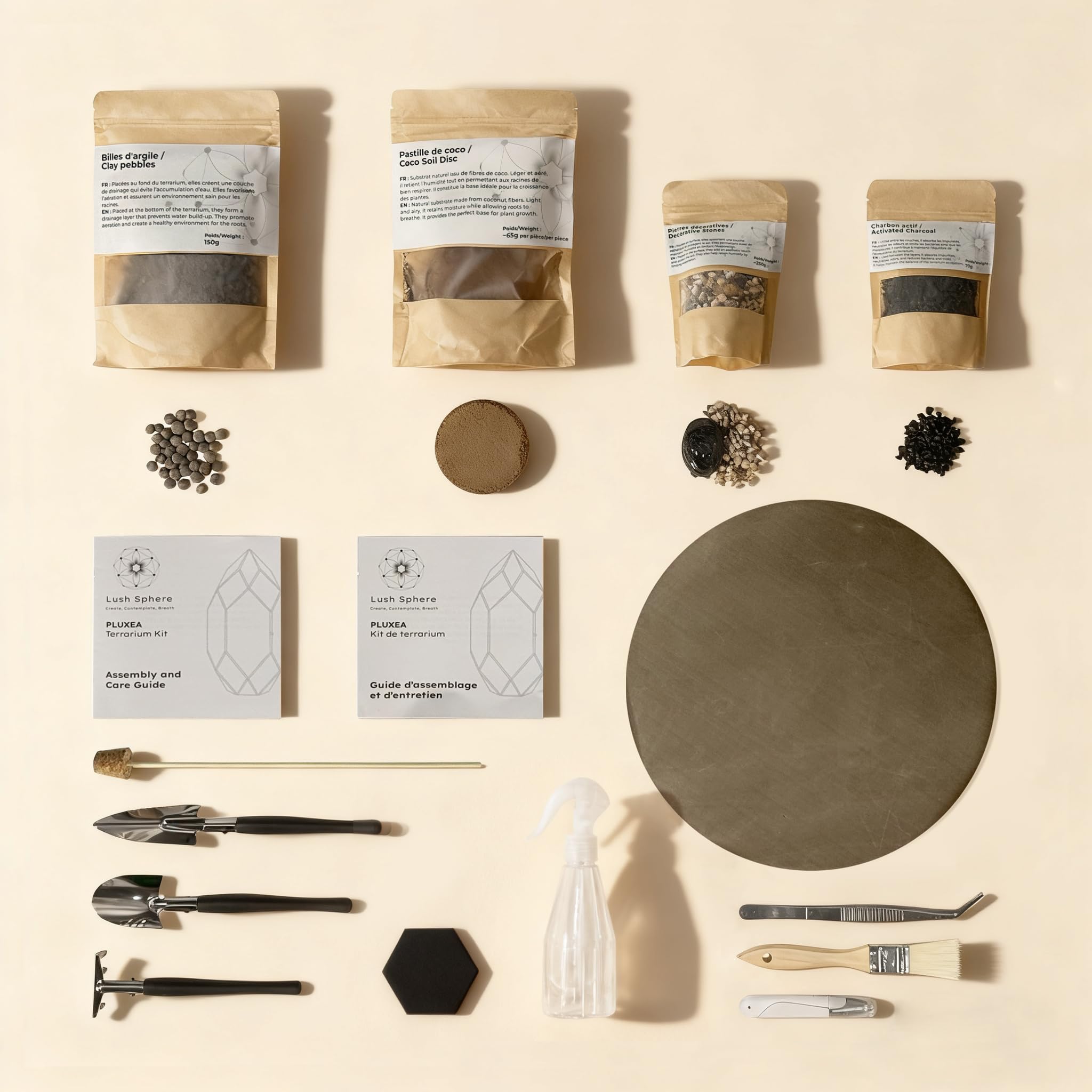 PLUXEA - Kit de Terrarium Complet DIY pour Plantes avec Substrat et 10 Outils Inclus - Structure en Verre Design Géométrique - Écosystème Autonome, Coffret Créatif (sans Plantes)