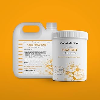 HAZ-TAB Chlorine Disinfectant Tablets, 1.8g NaDCC, Single Tub of 200 Tablets & 1L Diluter