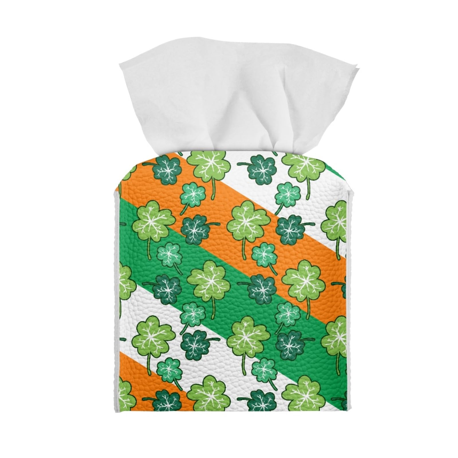NETILGEN Happy St.Patrick's Day Napkin Tissue Box Cover PU Leather Modern Cube Tissue Case Holder for Bedroom Dresser, Tabletop, Nightstand, Dining