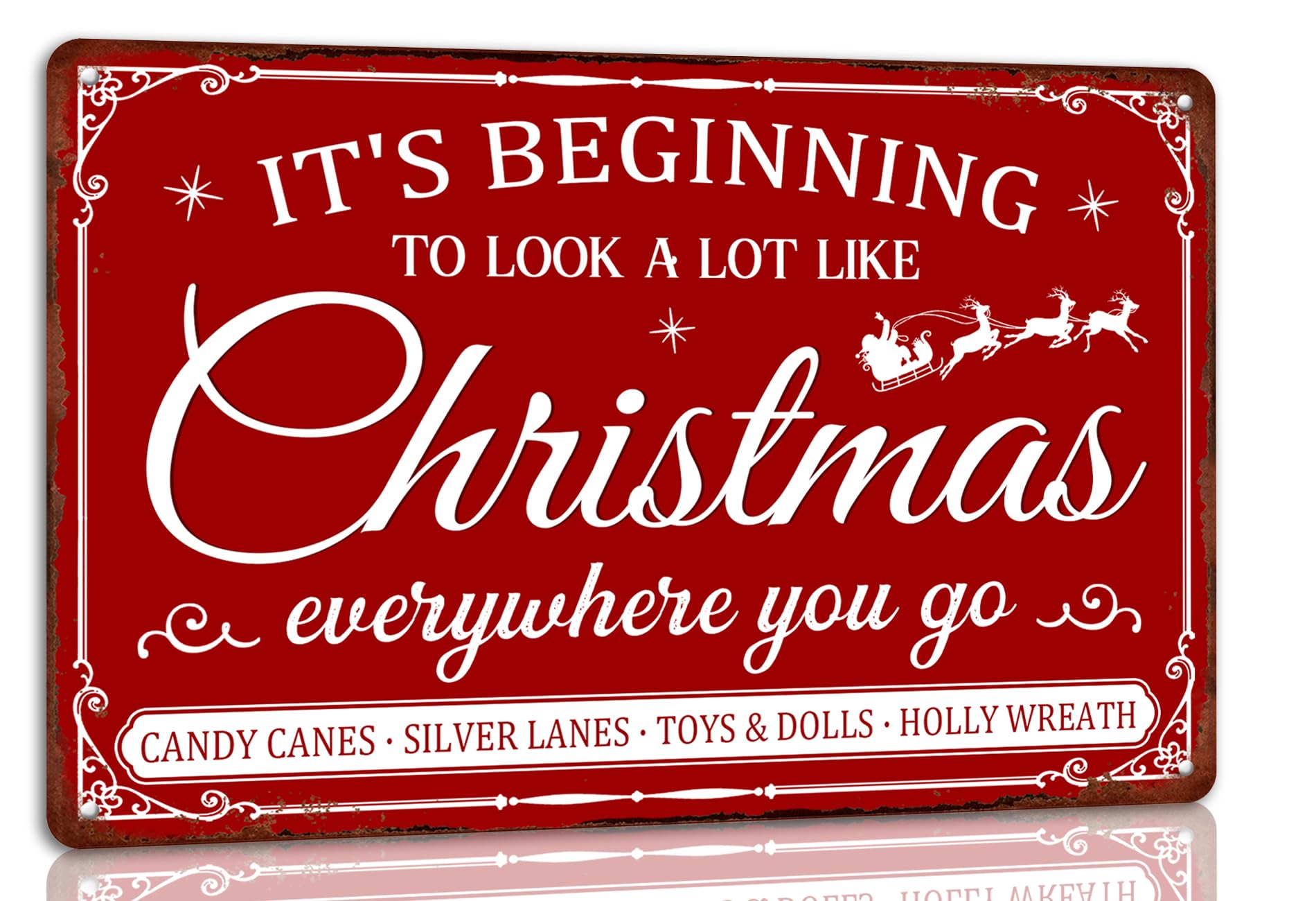 SMAZDFXX It's Beginning to Look Lot Like Christmas Metal Tin Sign Retro Christmas Theme Sign for Kitchen Cafe Bar Home Farmhouse Decor Vintage Wall Art Plaque Winter Christmas Decoration 12"x16"