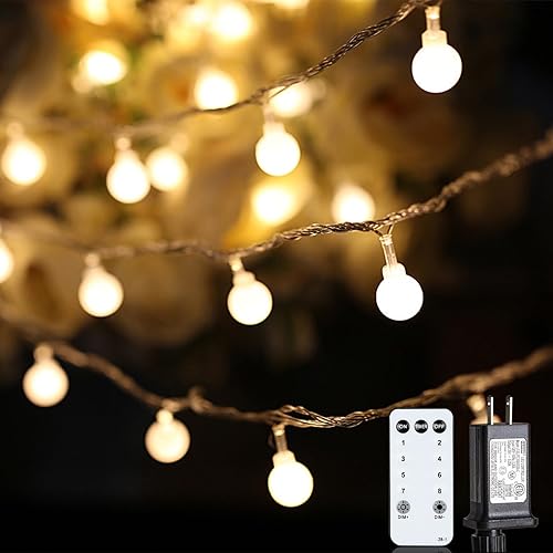 Miniatura 8 de JOLYMOLY Guirnalda de luces de flores de 59 pies, 100 luces LED enchufables con temporizador remoto, luces parpadeantes conectables para dormitorio,