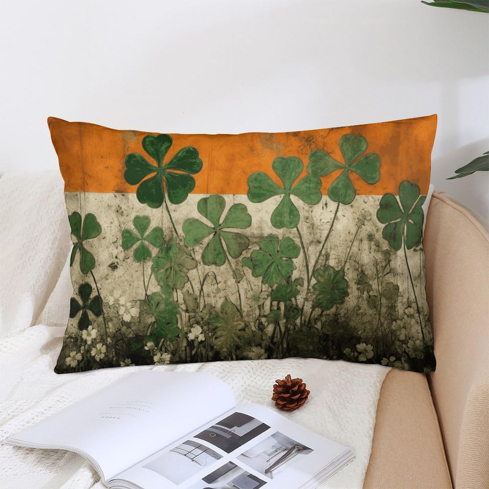 NTVOWPZO Decoration Throw Pillow Covers 12 "x20 Pillowcases Covers Clover on Flag Background Soft Pillowcases Modern Farmhouse Home Decor Sofa Cushions Covers for Couch Bed Living Room