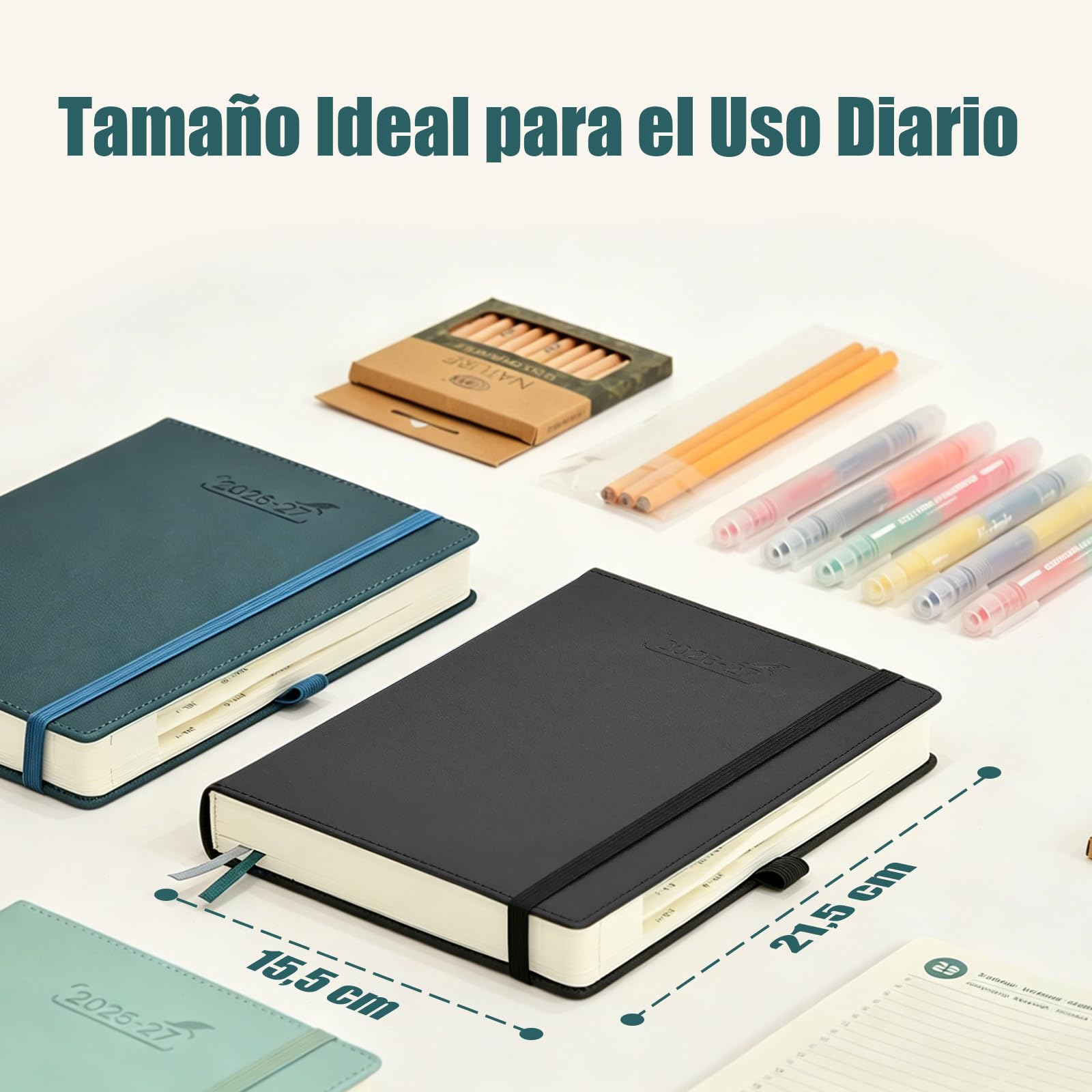 BEZEND Agenda Escolar 2026 2027 Día por Página A5, 12 Meses de Ago.26 a Jul.27, Agenda Diaria 15,5 x 21 cm, Dia Vista con Intervalos de 30 minutos, Tapa Dura en Cuero PU - Negro