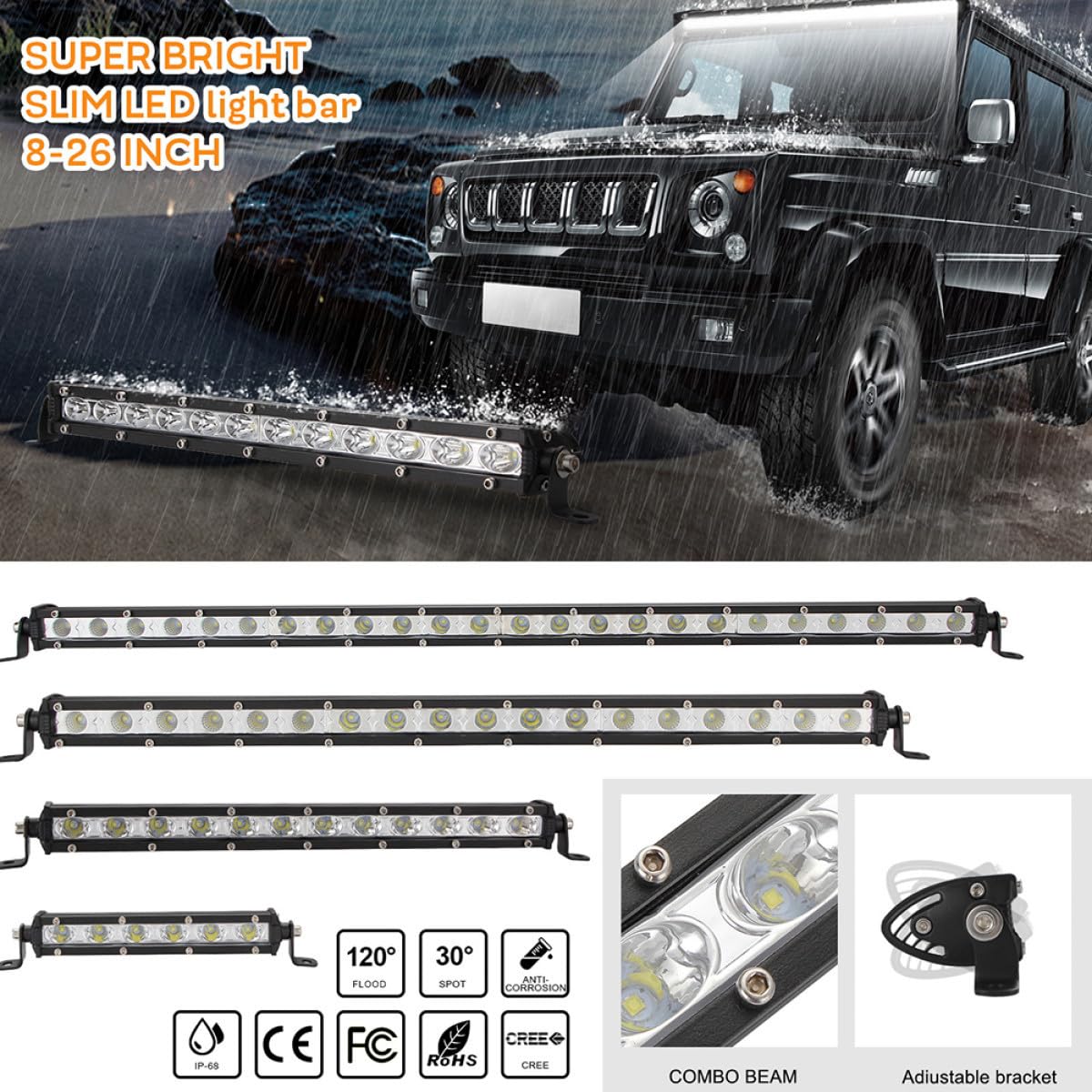 Homoyoyo Luz Estroboscópica Ultrafina 54 W para Coche, Aviso Lateral Negro