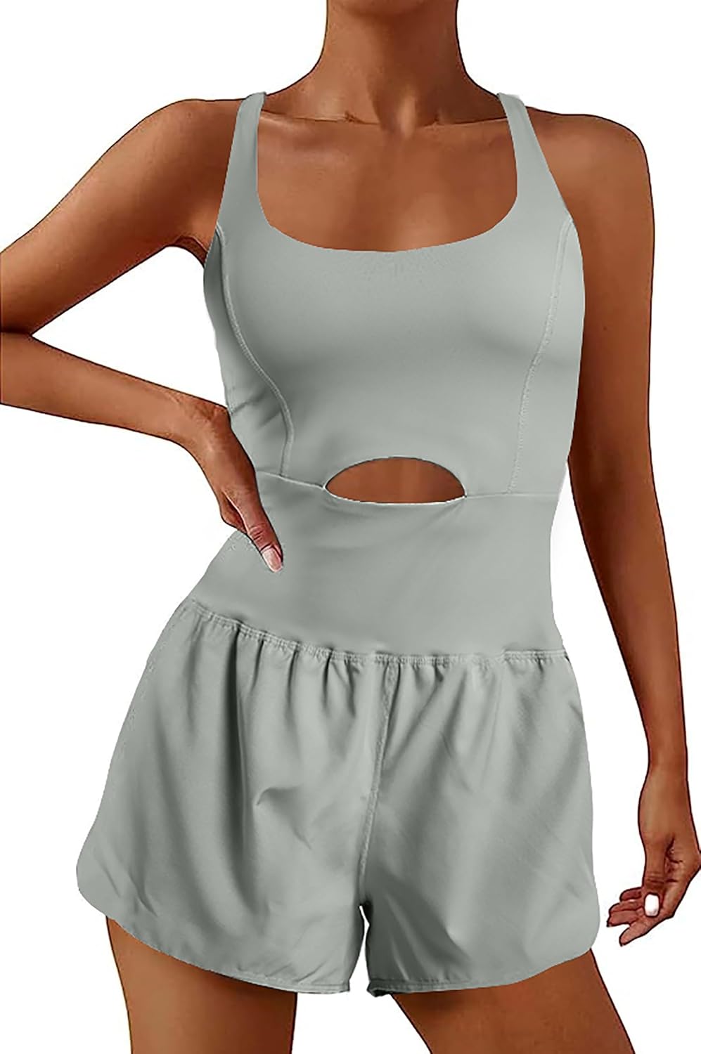 YOAKUKA Womens Workout Rompers Running Outfits Padded Bra Tennis Exercise Jumpsuits Gym Clothes