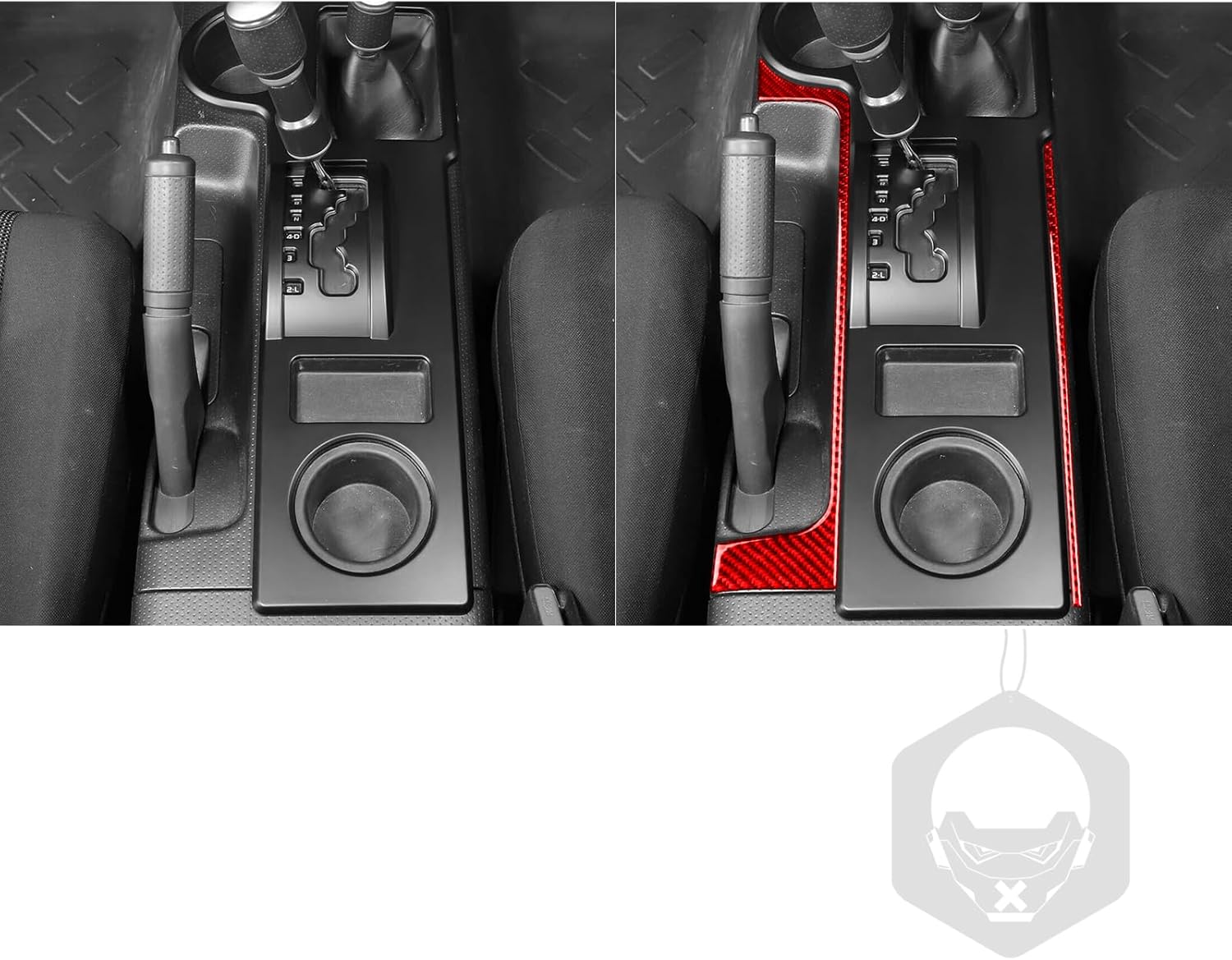 Generic Real Carbon Fiber Center Control Gear Shift Water Cup Holder Both Sides Trim Strips Frame Sticker Accessories Cover Compatible with Toyota FJ Cruiser 2007-2021 Red - C, TF5765