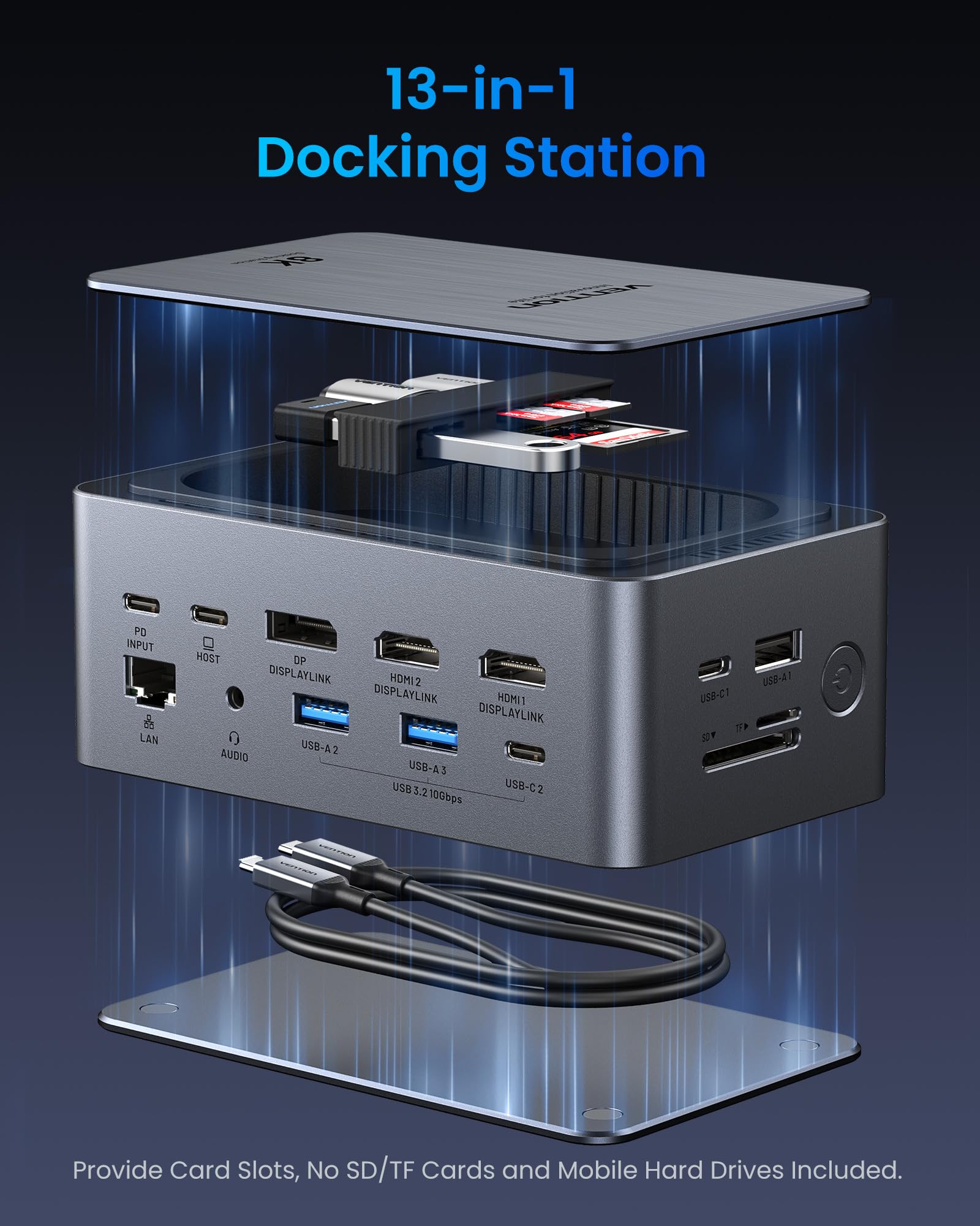 VENTION 13-in-1 Docking Station avec écran Tactile,Station d'accueil USB c 3 Moniteurs for Dell,HP and MacBook,8K Display 1*DP,2*HDMI,10Gbps USB 3.2,100W PD avec 2 câbles USB-C
