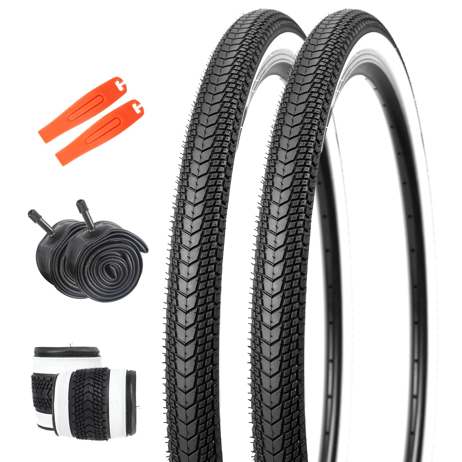 MEGHNA Pneu de vélo 26 pouces 26 x 1,75 (44-559) + 2 chambres à air AV48 mm + 2 démonte-pneus – Kit de pneus de vélo pour vélo de ville, VTT, vélo de trekking, vélo jeune, vélo pliant
