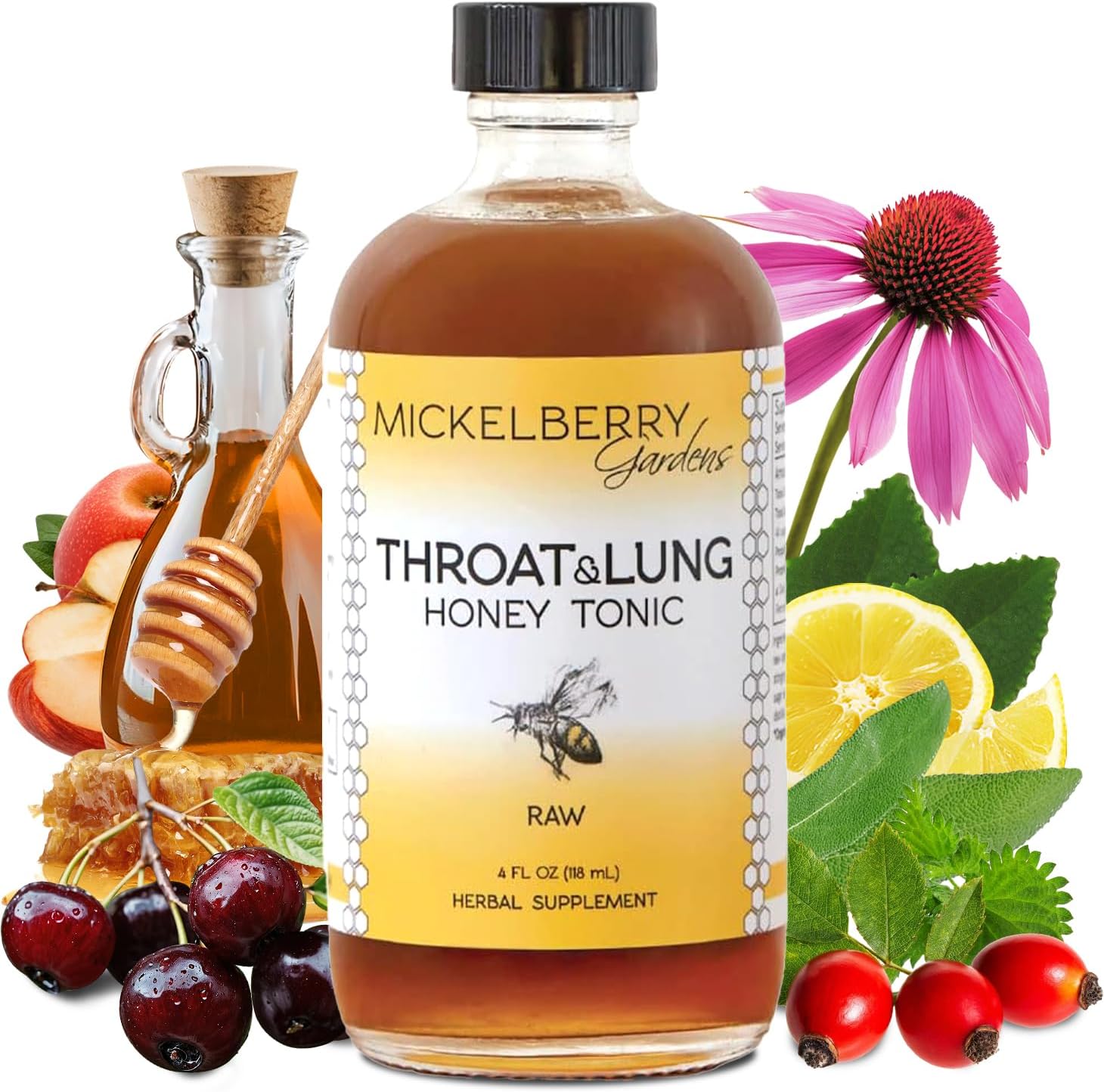 Mickelberry Gardens Throat Lung Honey Tonic 4oz Sore Throat Relief