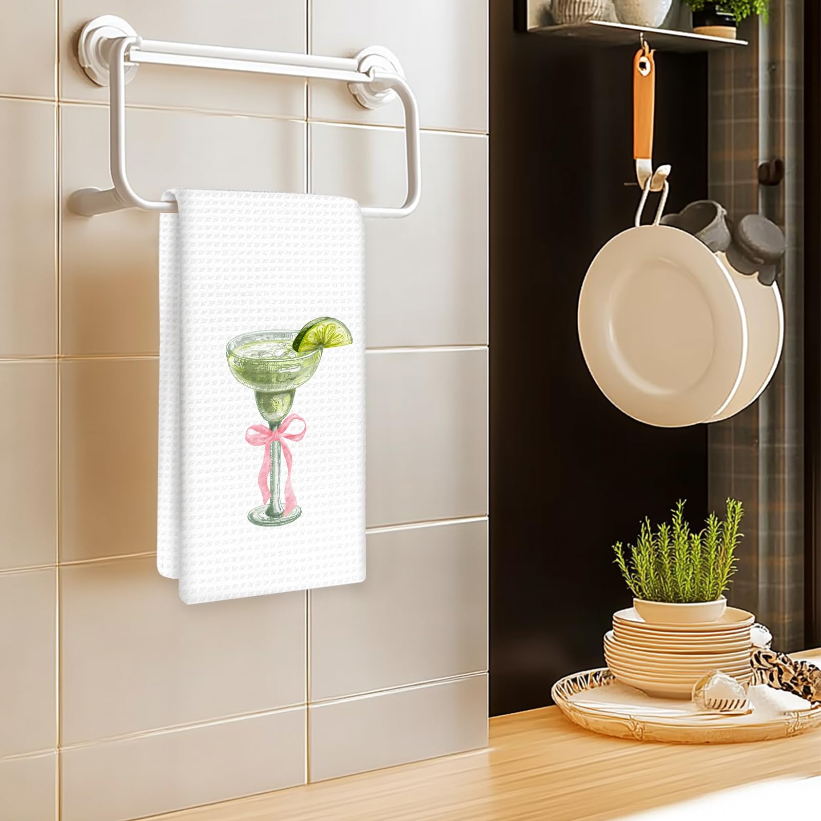 Margarita Decor Bow Kitchen Towels, Gifts for Margarita Lovers Hand Towel, Pink Bow Margaritas Dish Tea Towels for Kitchen Home Bar Decorative, Coquette Margaritas Bar Cart Decor,16x24In