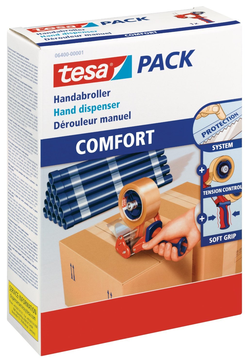 6400 tesa Packband Handabroller "Comfort" für Rollen bis 66m x 50mm / Spar-Set (inkl. 24 Rollen tesa 64014 Klebeband braun)