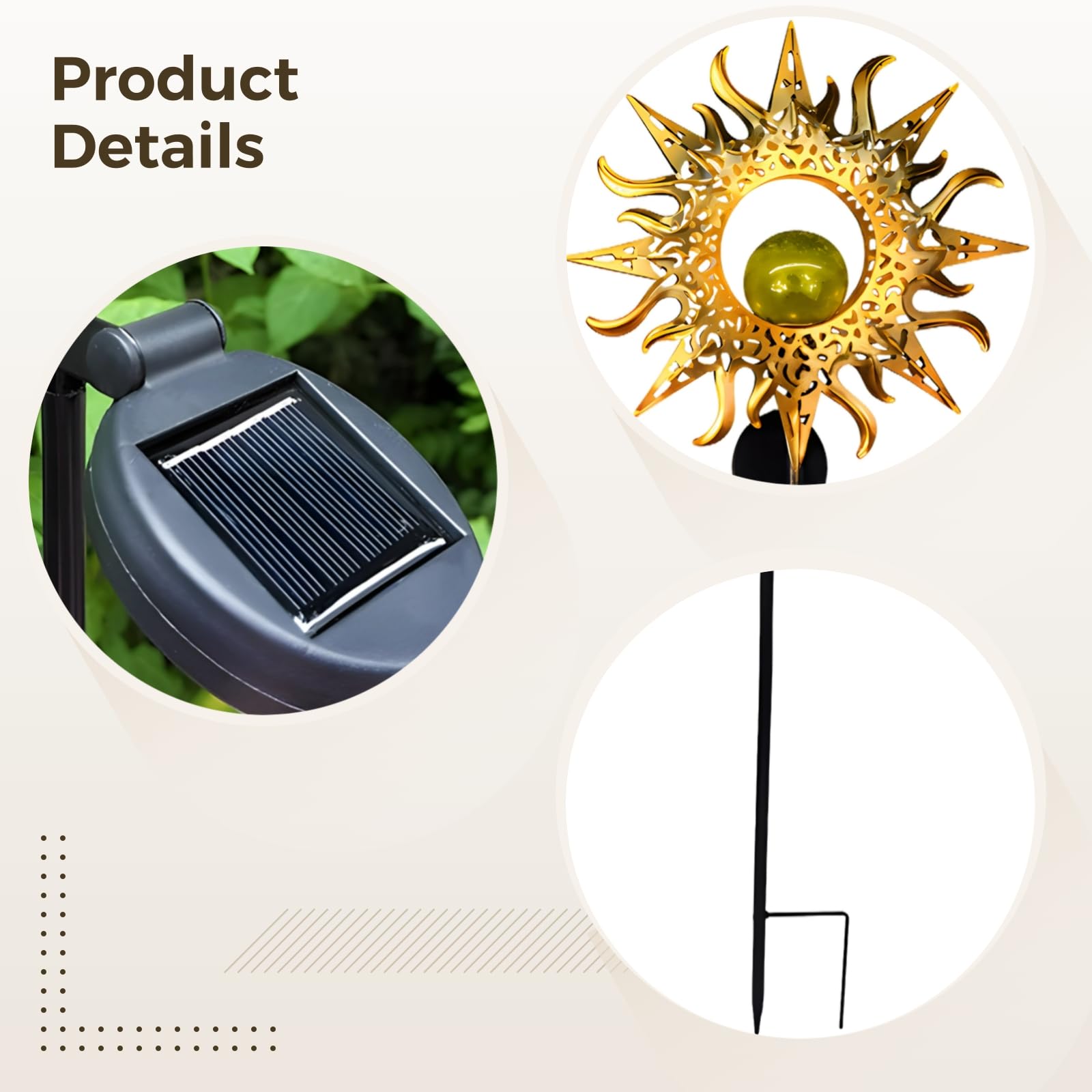 Luci solari da giardino, alte 82 cm, design luna e sole, decorazioni artistiche per esterni, lanterna antica a energia solare con motivi cavi unici per atmosfera, illuminazione paesaggistica in