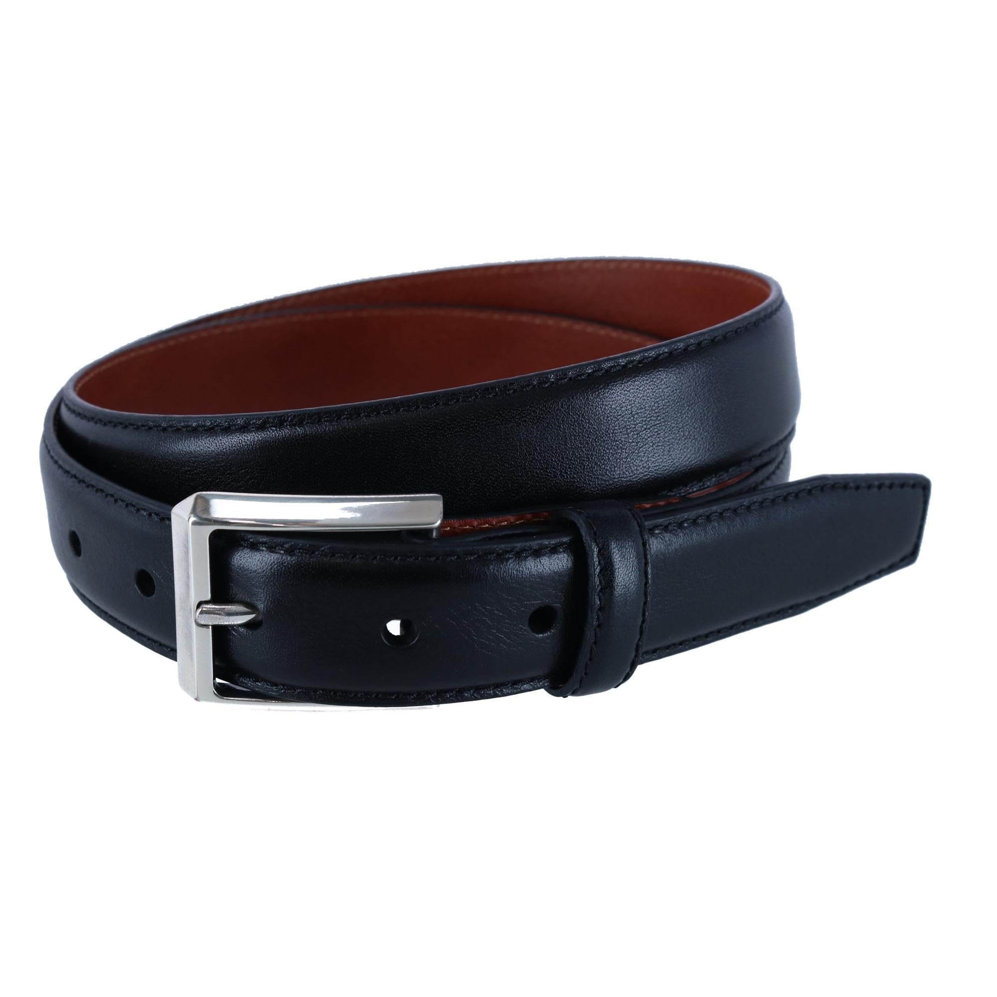 TrafalgarMen's 30MM Pebble Grain Leather Belt with Silver Buckle