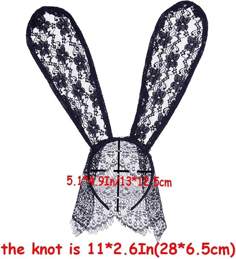 Miniatura 2 de Aceorna Diademas de velo de orejas de conejo, velo de encaje negro, banda para el pelo, con estampado de flores, orejas de conejo, decoración de