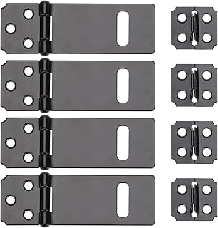 Mozeat Lens 3 Inch Black Hasp Latch 4 Pack - Durable Iron Padlock Hasps for Gates, Doors, Cabinets, Fences, Pet Cages