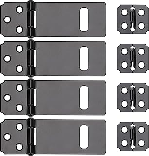 3Inch Lock Hasp Latch, 4 Pack Black Hasp Latch Padlock Hasp Door Slide Latch Safety Packlock Clasp Gate Locks for Wooden Fence, Pet Cage, Cabinet, Window, Garden, Yard