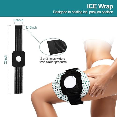 Miniatura 3 de Nuanchu 3 paquetes de hielo para lesiones, bolsas de hielo reutilizables con envoltura ajustable terapia fría y caliente y alivio del dolor para