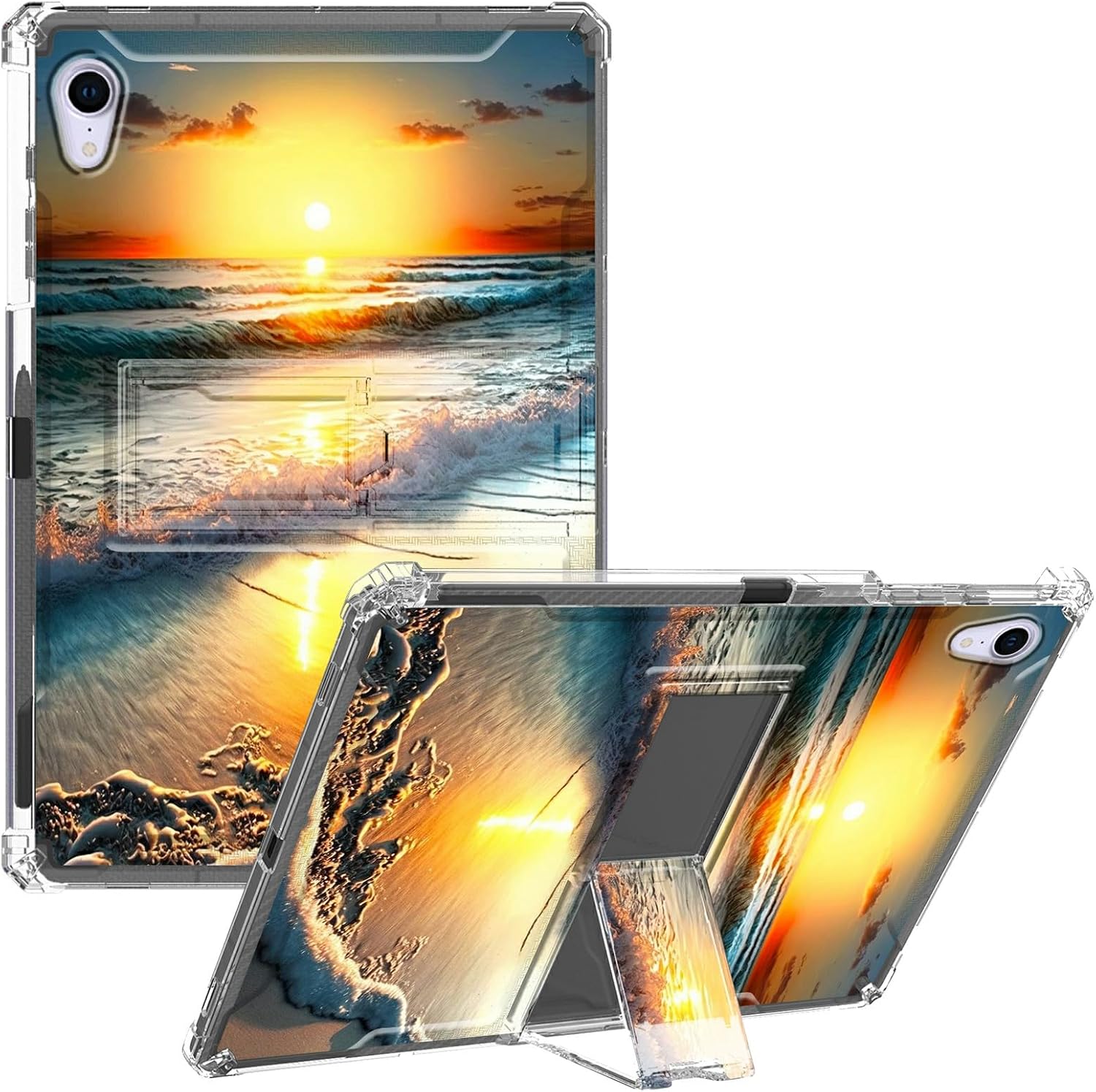 for iPad mini 6th Generation Case 8.6 inch Clear Slim Lightweight Kickstand Protective Transparent TPU Case with Pen Holder Tablet Cover for iPad mini 6 2021 - Sea and The Sunset