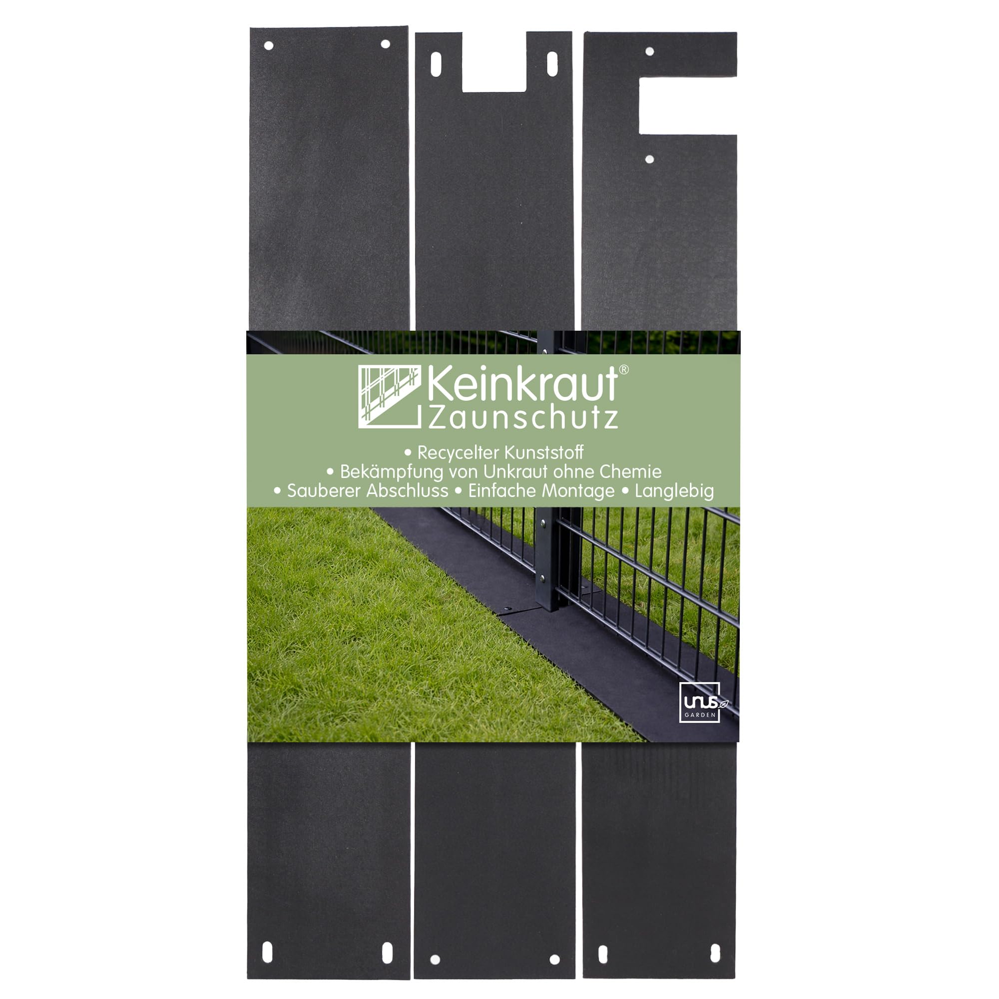 UNUS Keinkraut Protection contre les mauvaises herbes en plastique recyclé pour le coin de clôture S3 Noir