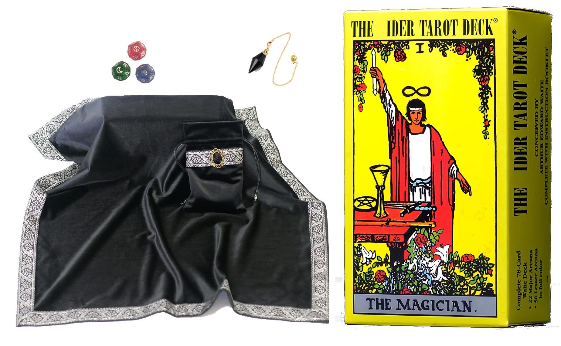 Rider Tarot Card Deck Tarot Cloth with Tarot Tablecloth & Pouch (Luxury Set, Black)