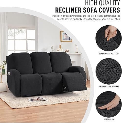 Miniatura 2 de KinCam Fundas reclinables, fundas elásticas para sillas reclinables, fundas para sofá reclinable, fundas de sofá reclinable a rayas, fundas