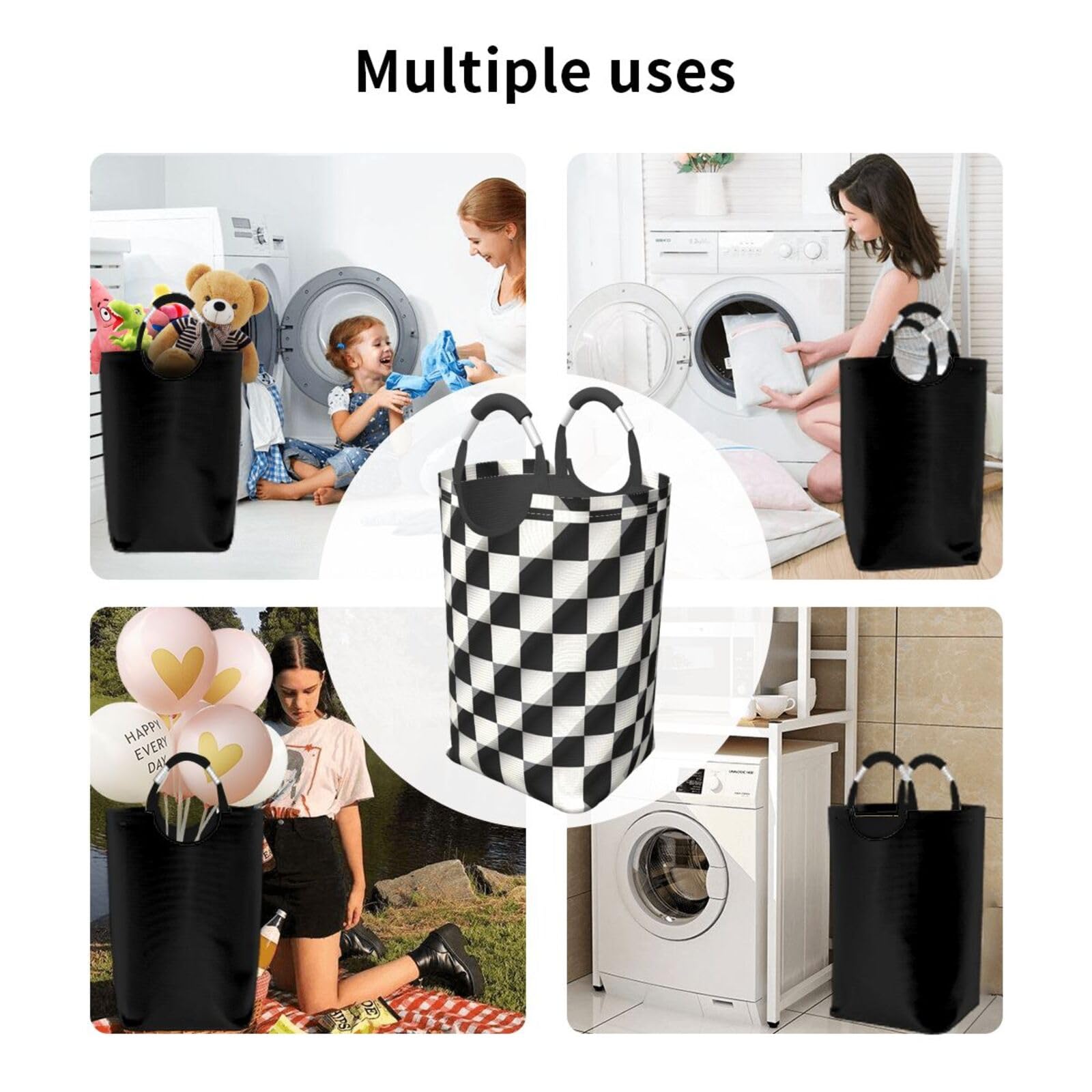 Schwarz-Weiß-Mosaik-Aufbewahrungstasche, quadratisch, 50 l, faltbarer Wäschekorb, geeignet für Waschküche, Schlafsaal, Schlafzimmer