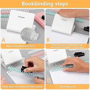 Binding Machine for Planner: WORKLION Metal 10 Hole Punch & Multi Color 30 Hole Loose Leaf Binder Rings(10 pcs) for Making 26 Holes on B5 Paper, 30 Holes on A4, 20 Holes on A5 Book.