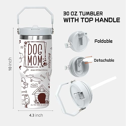 Miniatura 2 de Vaso de 30 onzas con diseño de perro y mamá, regalo para mujeres y madres, taza de viaje de doble pared con asa y pajita, regalo para cumpleaños,