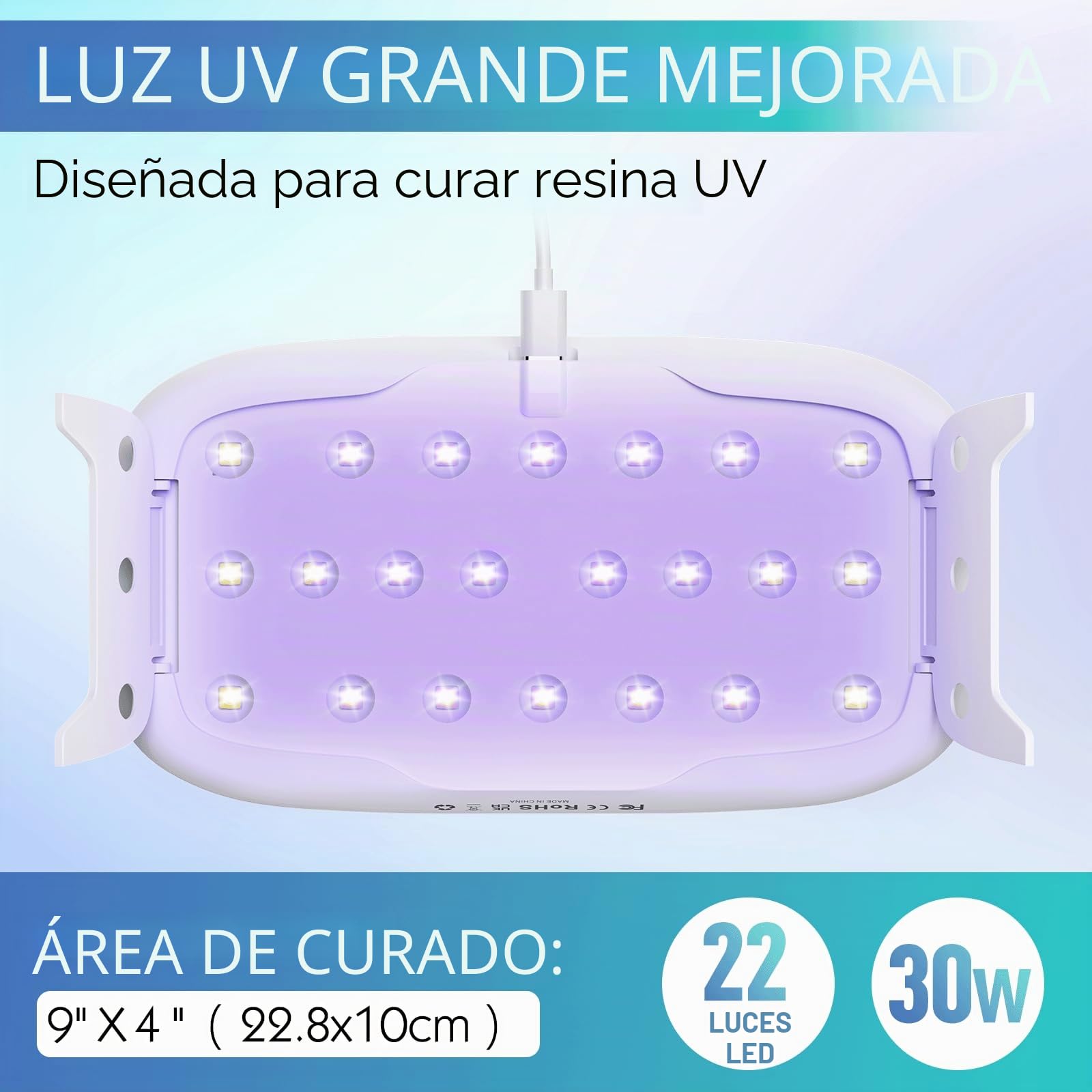 Suzzam Kit de resina UV con lámpara, kit de fabricación de joyas de resina UV transparente de 300 g con moldes, lámpara UV de 30 W y herramientas | Kit de manualidades no tóxico de bajo olor para