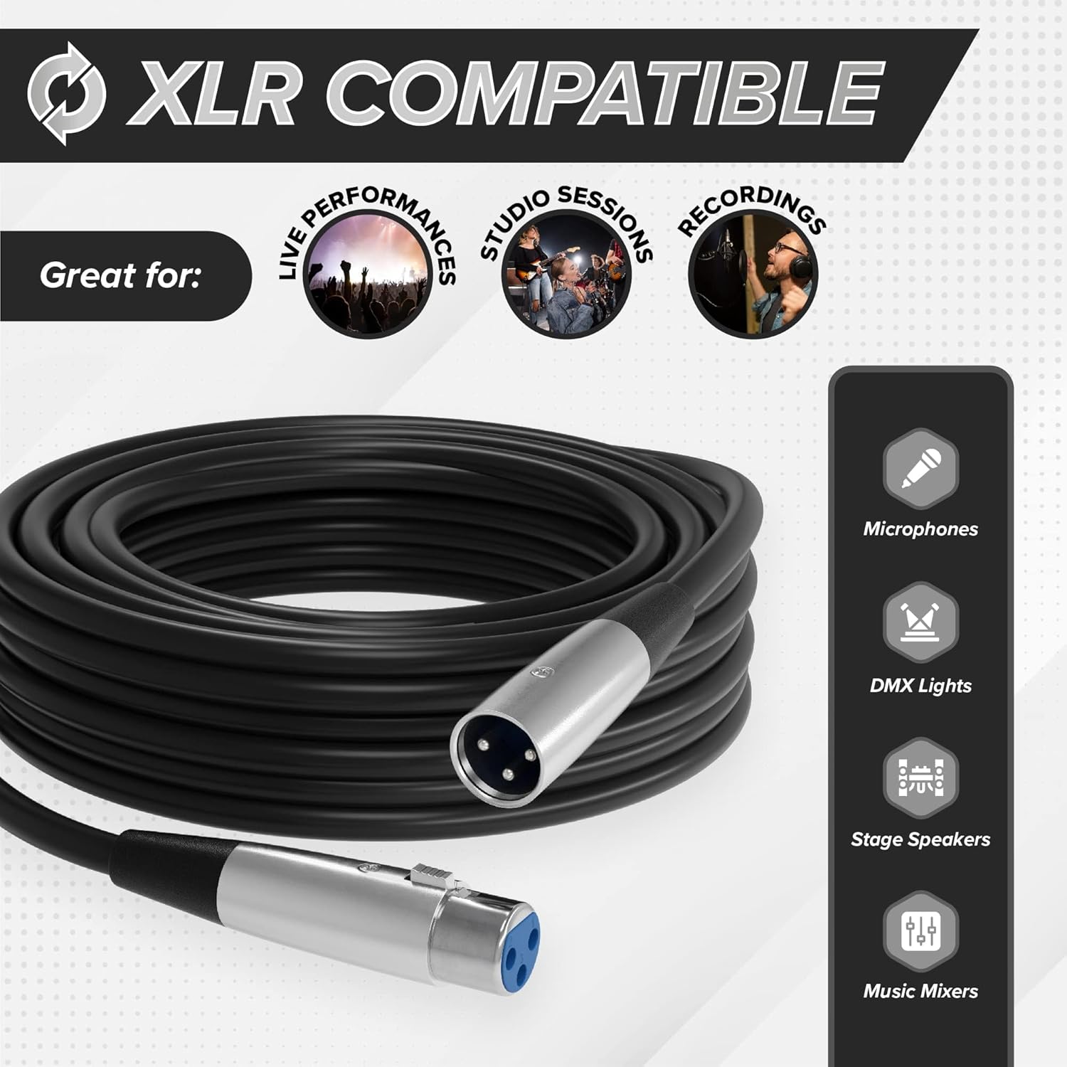 THE CIMPLE CO - XLR Male to XLR Female Microphone Extension - 6mm Cable with 3P - 3 Pin Connector - for Mixers, Mic, Audio Consoles - Balanced Cable - 28 AWG - 50 Feet