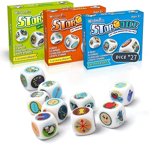 Mbarbs Happy Story - Juego de cubos coloridos de 9 x 3 pulgadas - A Happy Travels Telling Cubos y dados de lenguaje oral de 54 x 3 imágenes