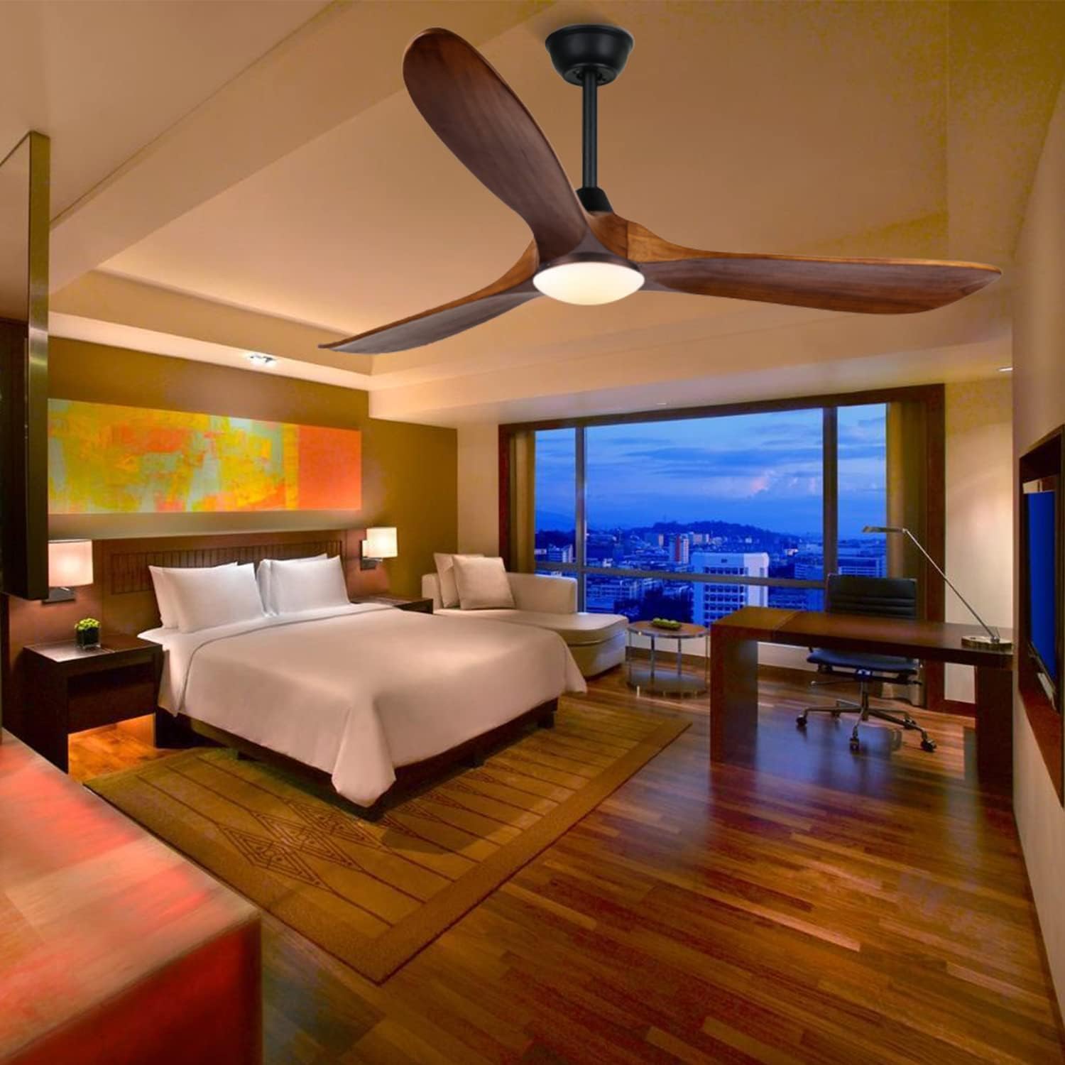 70 inch Large Ceiling Fan with Lights, Outdoor Ceiling Fan for Patio Damp Rated, 3 Blades Propeller Wood Ceiling fans with light, Reversible Quiet DC Motor for Exterior Porch Farmhouse Gazebo