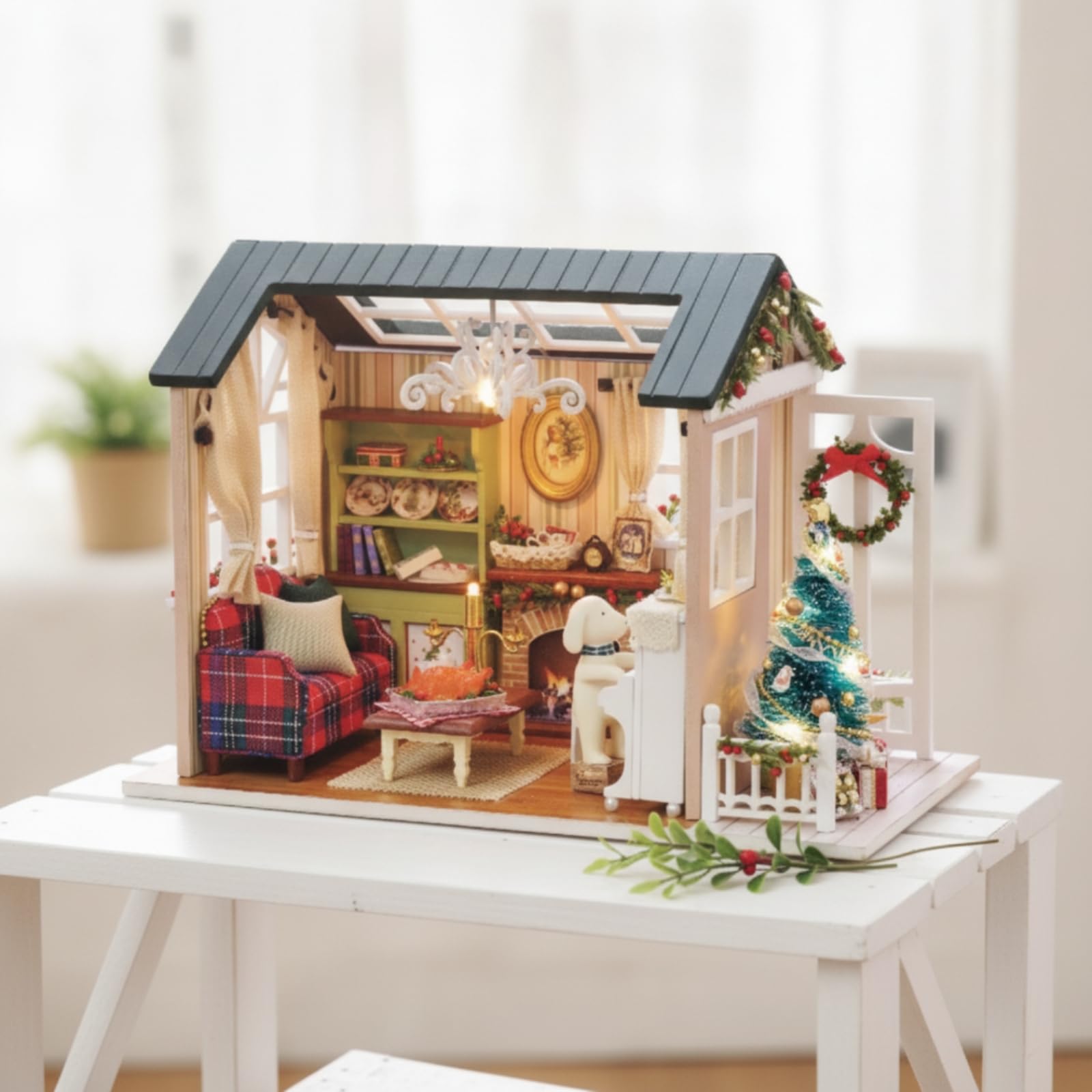 DIY Miniaturhaus aus zum Zusammenbauen Kreativ Puppenhaus mit Musik und Led Licht Ab 14 Jahren DIY Puppenhaus für Erwachsene, Hobbyregal,