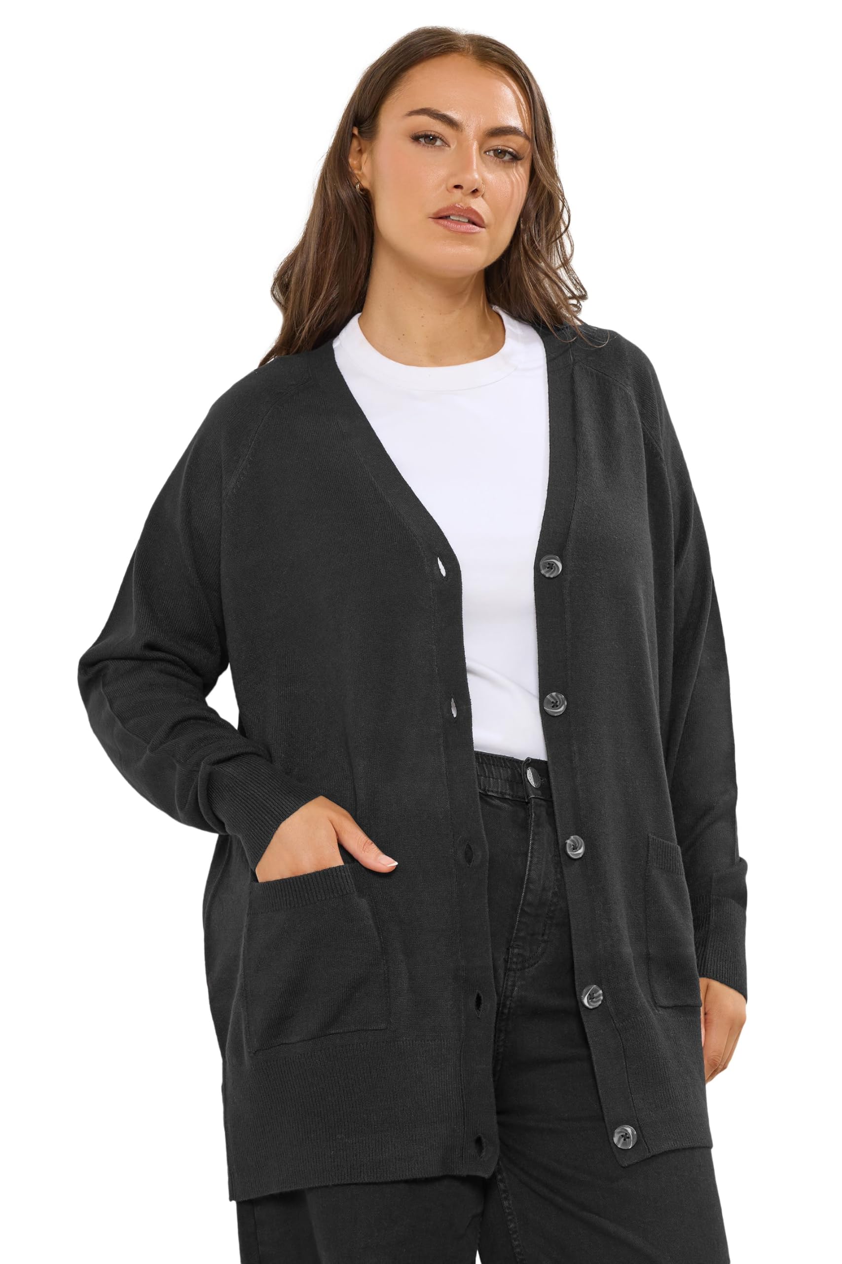 Yours Women's Black Long Sleeve Boyfriend Cardigan In | Size: 30-32