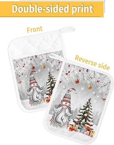 Miniatura 2 de Juego de 3 ollas de Navidad para cocina, antideslizante y aislamiento térmico, juego de agarraderas de tela de toalla con bolsillo, guantes gruesos