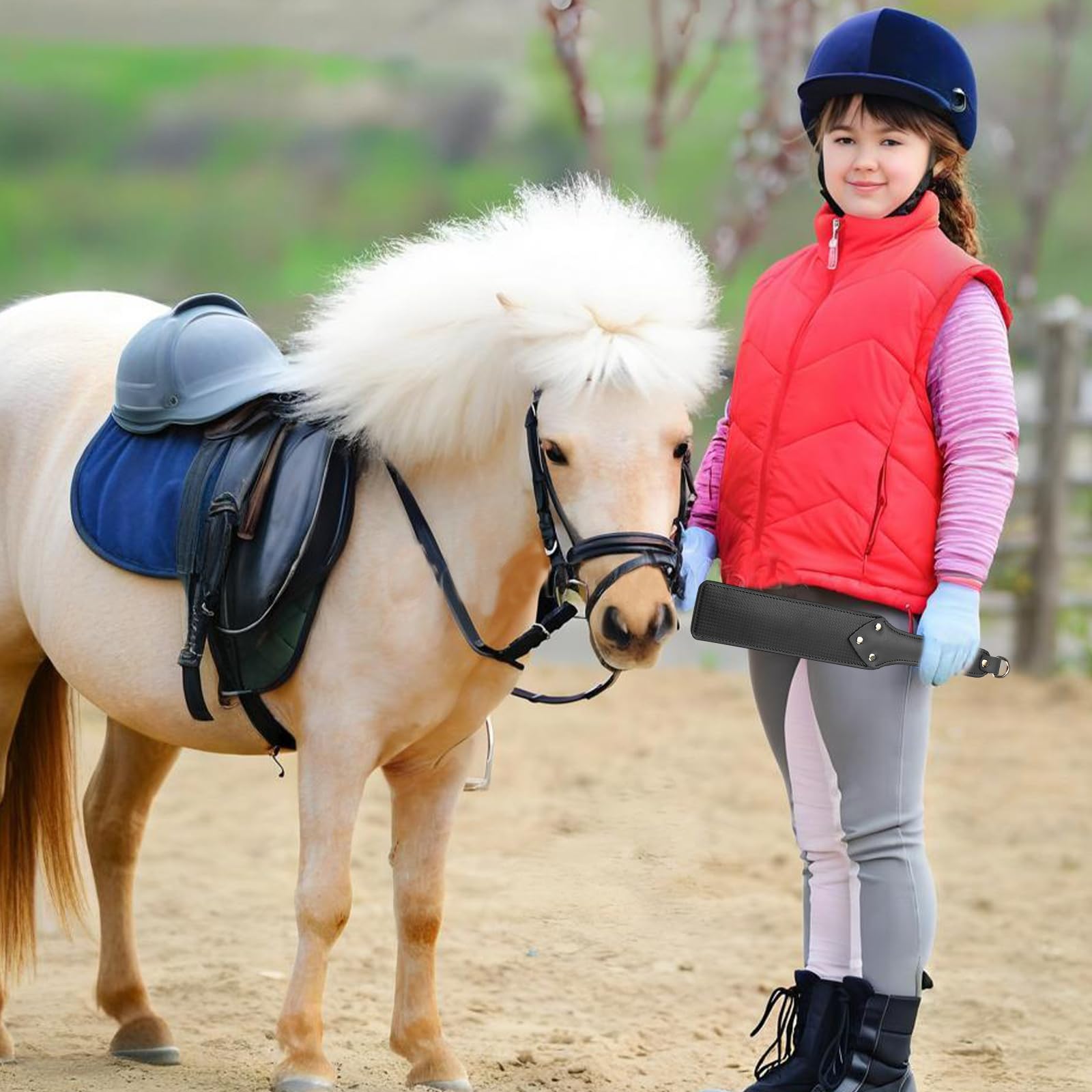 Cravache Noire en Cuir pour Cheval d'Équitation Dressage