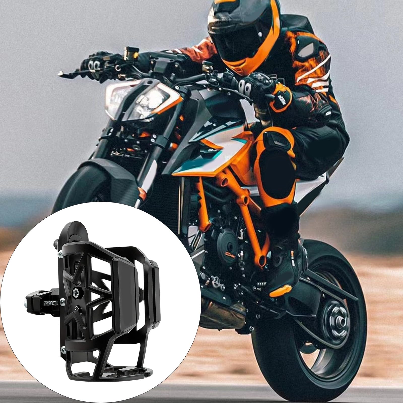 Supporto per tazza da moto con rotazione a 360°, regolabile, adatto per bottiglie da 55-85mm, costruzione in alluminio sicuro, supporto per bicicletta globale, per termofori e canterelle