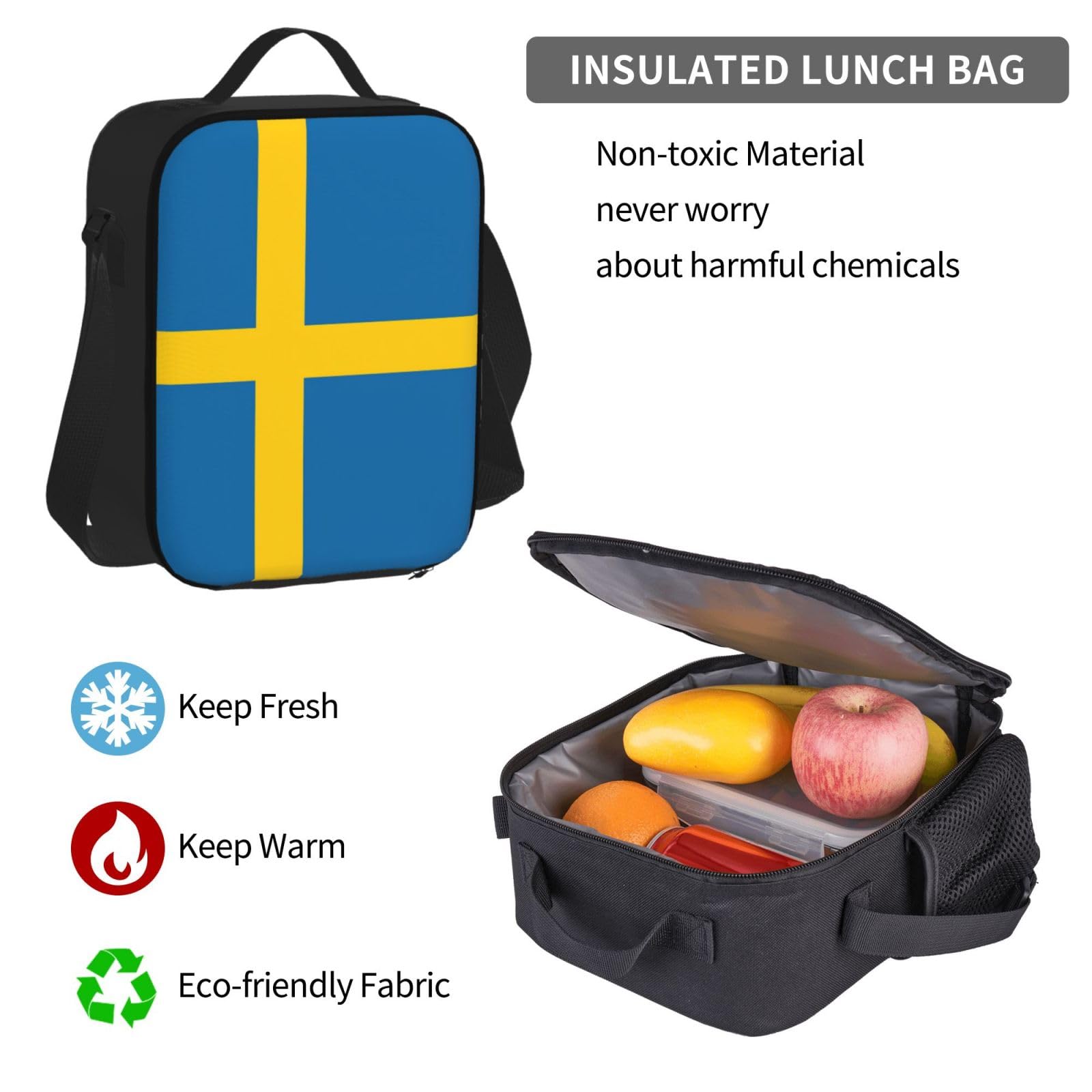 Szwedzka flaga plecak dziecko chłopcy dziewczęta pudełko na lunch szkoła torba zestaw uczniów szkoły student prezent, Czarny, One Size, Bagaż